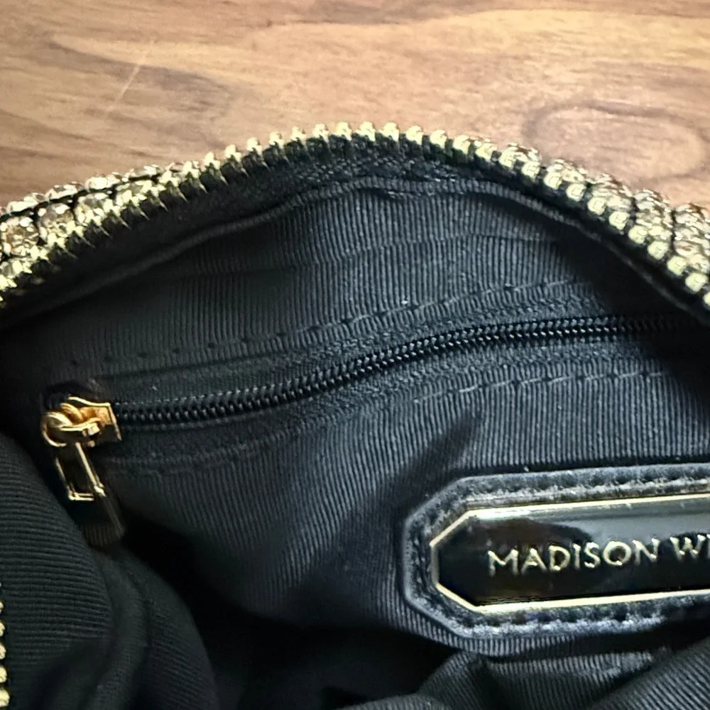NWT Madison West Champagne Rhinestone Bag with a Knotted Top Handle.